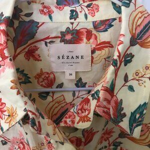 Sezane Gemini Belted Linen Cotton Mini-Dress Floral Pattern Size 36 Size 2 / 4